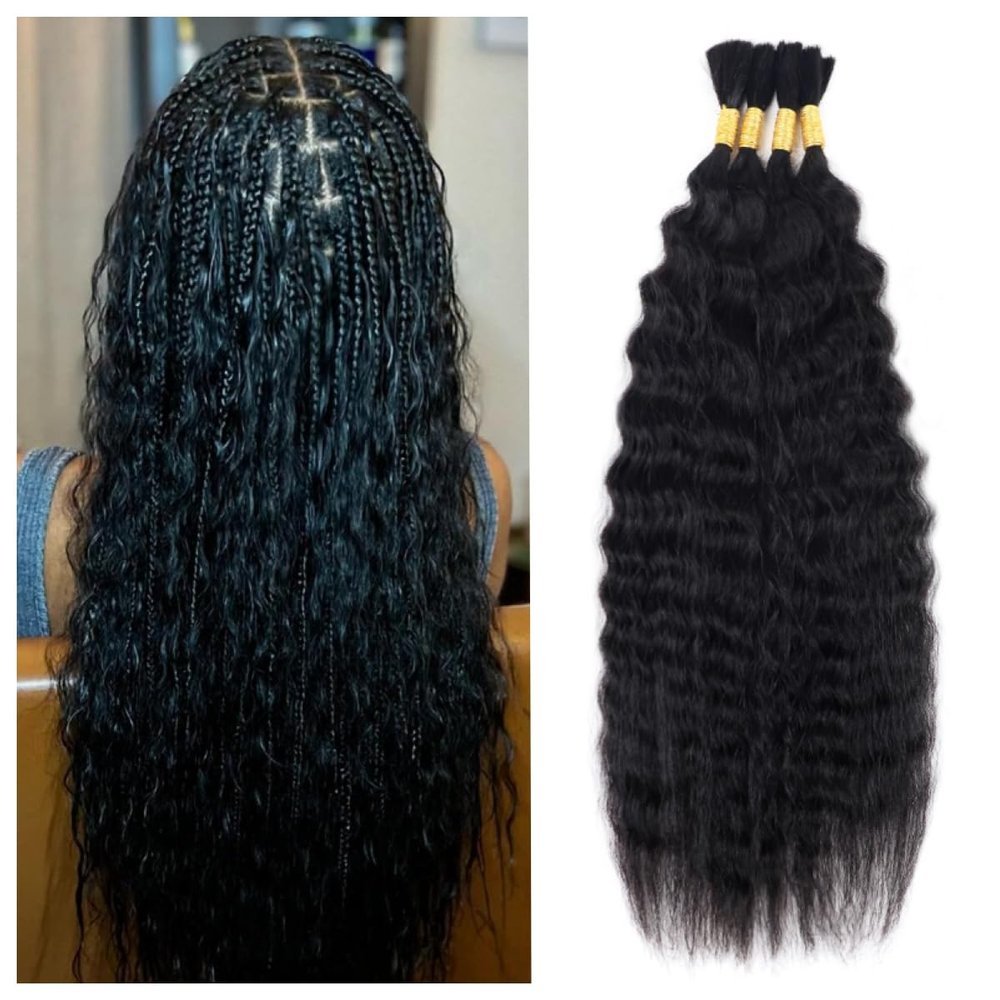 RLHAIR Wet and Wavy Human Braiding Hair Super Wave Bulk Human Hair For Braiding No Weft 100g (1Pack-4PCS) Super French Human Braiding Hair For Boho Braids (Super Wave#1b, 22 Inch)