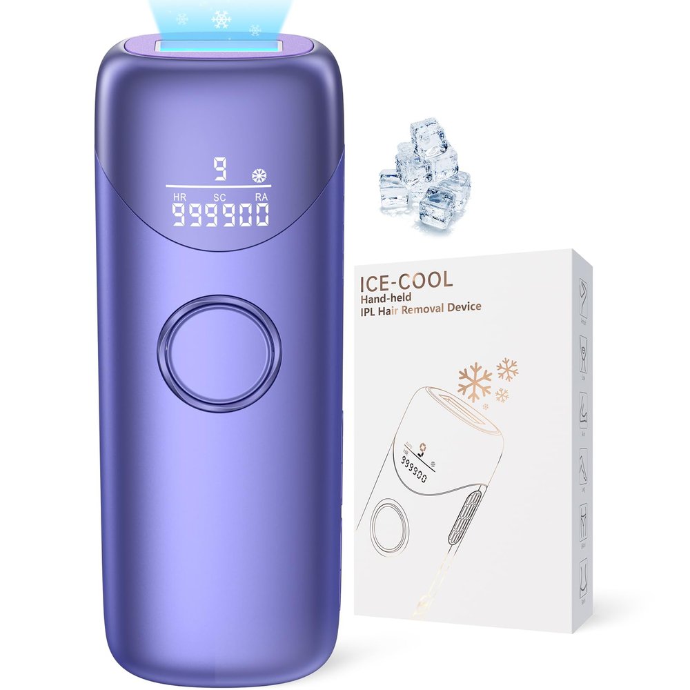 Laser Hair Removal with 5 Ice Cooling, Painless IPL Laser Hair Removal Device 3 in 1 Ubroo at Home Hair Remover Machine for Women Men Electrolysis Permanent Epilator on Face Body Depilation (Purple)