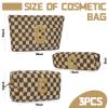 Aintmax Graduation Gifts for Her,3 Pieces Checkered Makeup Bag Personalized Initial Make Up Bag Cute Storage Pouch Travel Toiletry Cosmetic Bag Teacher Birthday Gifts for Women (Brown-C) view 2