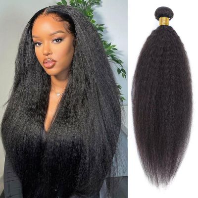 100% Unprocessed 10A Brazilian Yaki Straight Human Hair Extensions, Kinky Straight Bundles 22 Inch, 1 Pack 100g Remy Hair for Black Women Natural Color