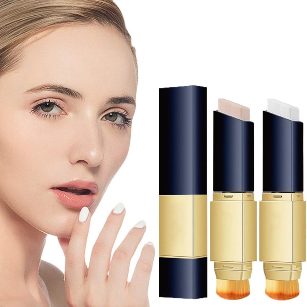 Double Sided Concealer With Brush, Double-SidedConcealer With Brush - 2-In-1 White Foundation Stick, DoubleSided Concealer, Long Lasting Makeup FullConcealer Stick (Natural+Ivory, 2pcs)