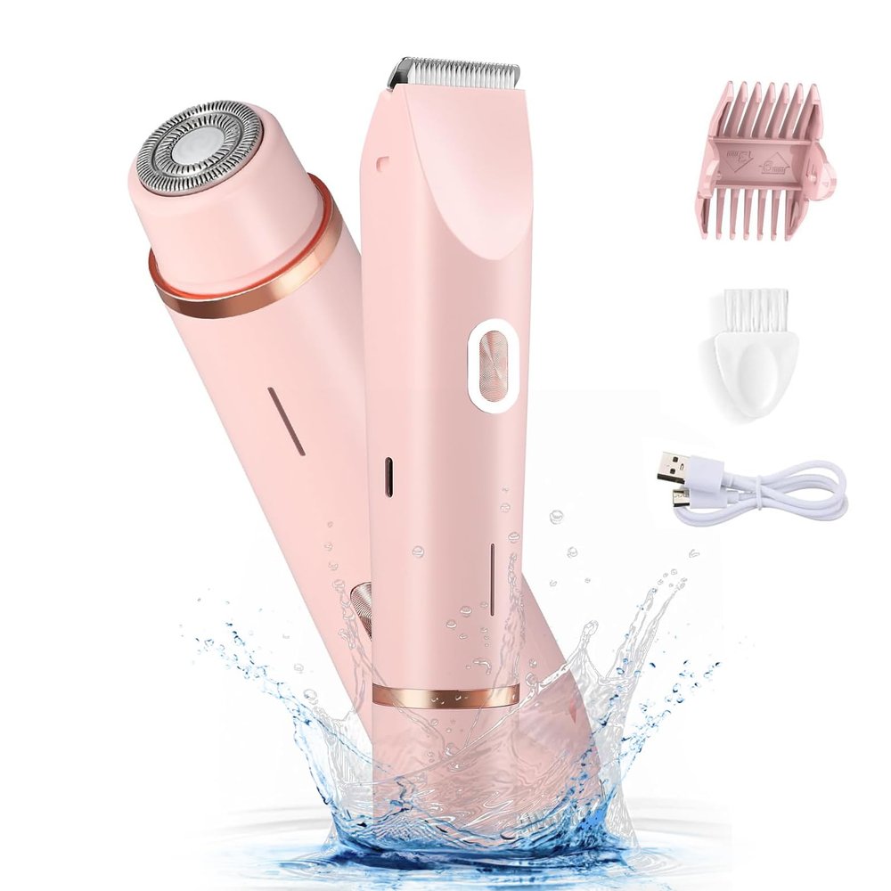 Electric Shaver for Women, 2-in-1 Electric Razor for Womens Legs Underarm Face Pubic Hairs, Rechargeable Razor Body Hair Trimmer Wet & Dry Use