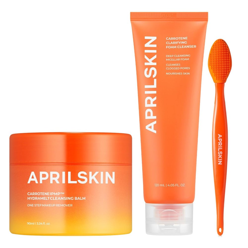 APRILSKIN Carrotene Double Cleansing Duo | Vegan | Blakcheads Remover | Non-comedogenic | Double Cleansing | Korean Skin Care | Kbeauty | Stocking Stuffers for Teen Girls