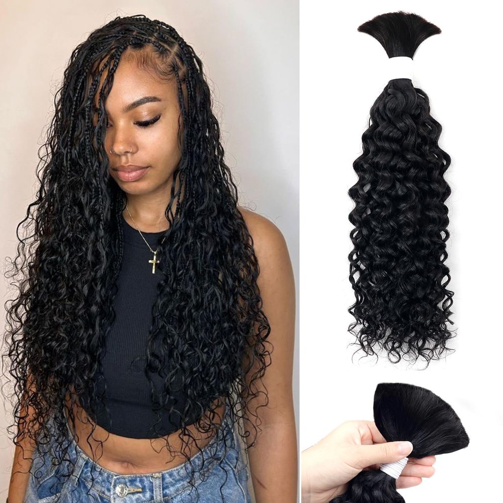 Liqusee Human Braiding Hair 100g One Bundle/Pack 28 Inch Natural Black Water Wave Curly Bulk Human Hair for Braiding No Weft 100% Unprocessed Brazilian Human Hair Braiding Hair for Boho Braids