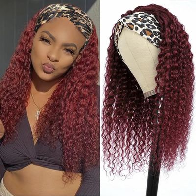 Bellarayine Headband Wig Human Hair Deep Wave Human Hair Headband Wig Glueless Curly Hair Human Hair Wigs None Lace Front Wigs for Black Women Human Hair (10inch,99J)