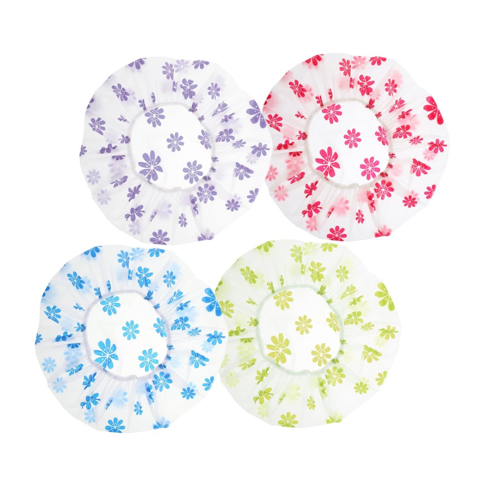 HAKIDZEL 4pcs Shower Caps for Women Peva Dot Pattern Bathing Hat Lightweight Sauna Caps for Thick Essential Hair Care Accessories