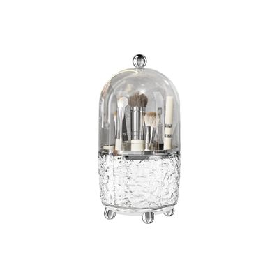 JUPITER WARRIOR Makeup Brush Holder with Lid, 360 Rotating Cosmetic Tools Organizer with Cover, Dustproof Spinning Makeup Brush Organizer for Vanity, Ideal Gift for Girlfriend Wife Friends (Clear)