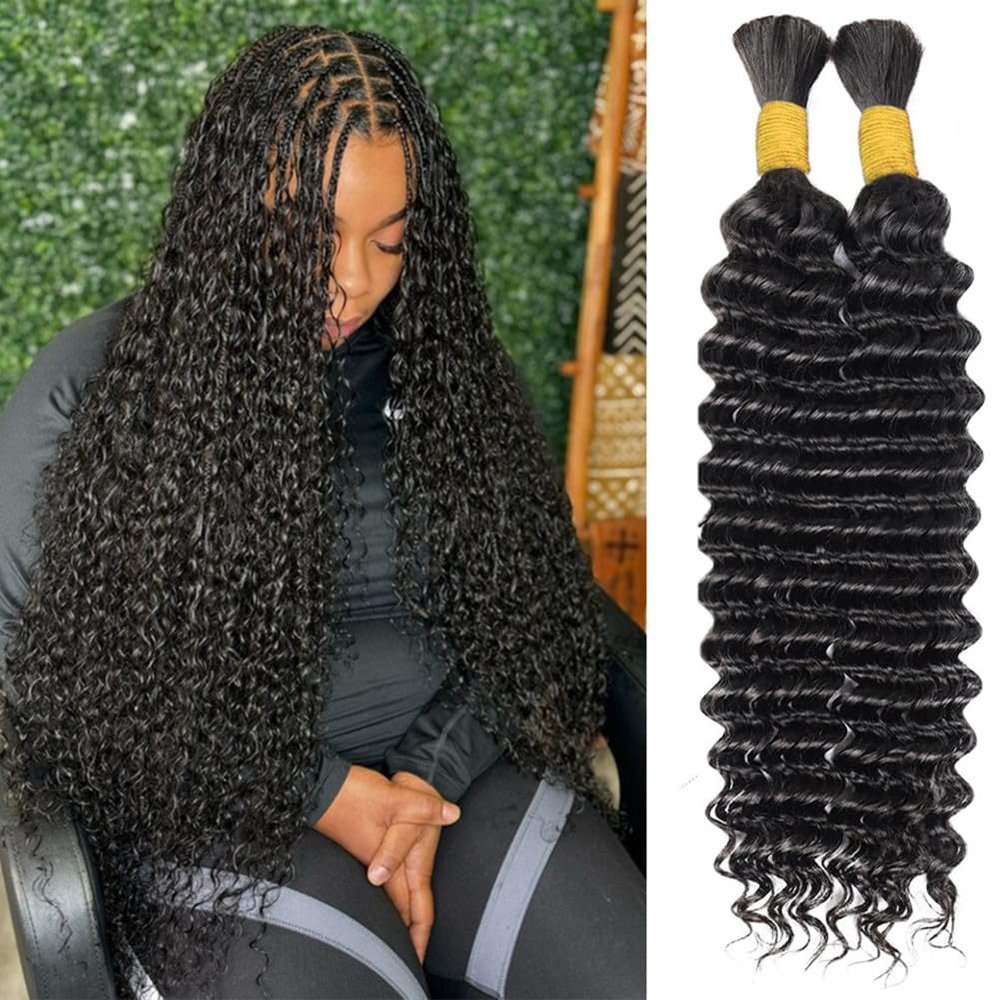 100 Percent Human Braiding Hair for Boho Braids 20 Inch 105g Curly Human Hair Boho Braiding Hair Wet and Wave Deep Wave Bulk Human Hair for Boho Knotless Braids No Weft 2 Bundles
