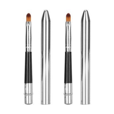 2pcs Retractable Lip Makeup Brushes, Lip Brush Retractable Sealing Design Small Easy Cleaning Single Head Aluminium Tube Lipstick Brush for Makeup Beauty
