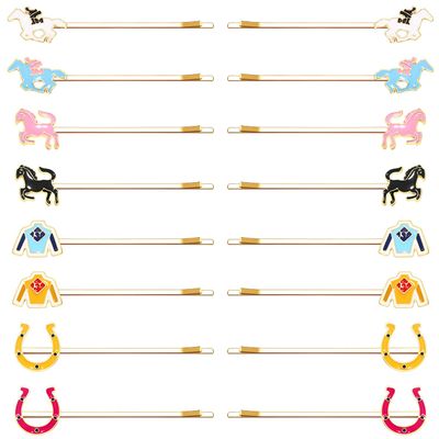 16PCS Derby Hair Clips Derby Bobby Pins Enamel Horseshoes Rose Flower Horse Hair Barrettes Horse Racing Hair Accessories Derby Day Gifts