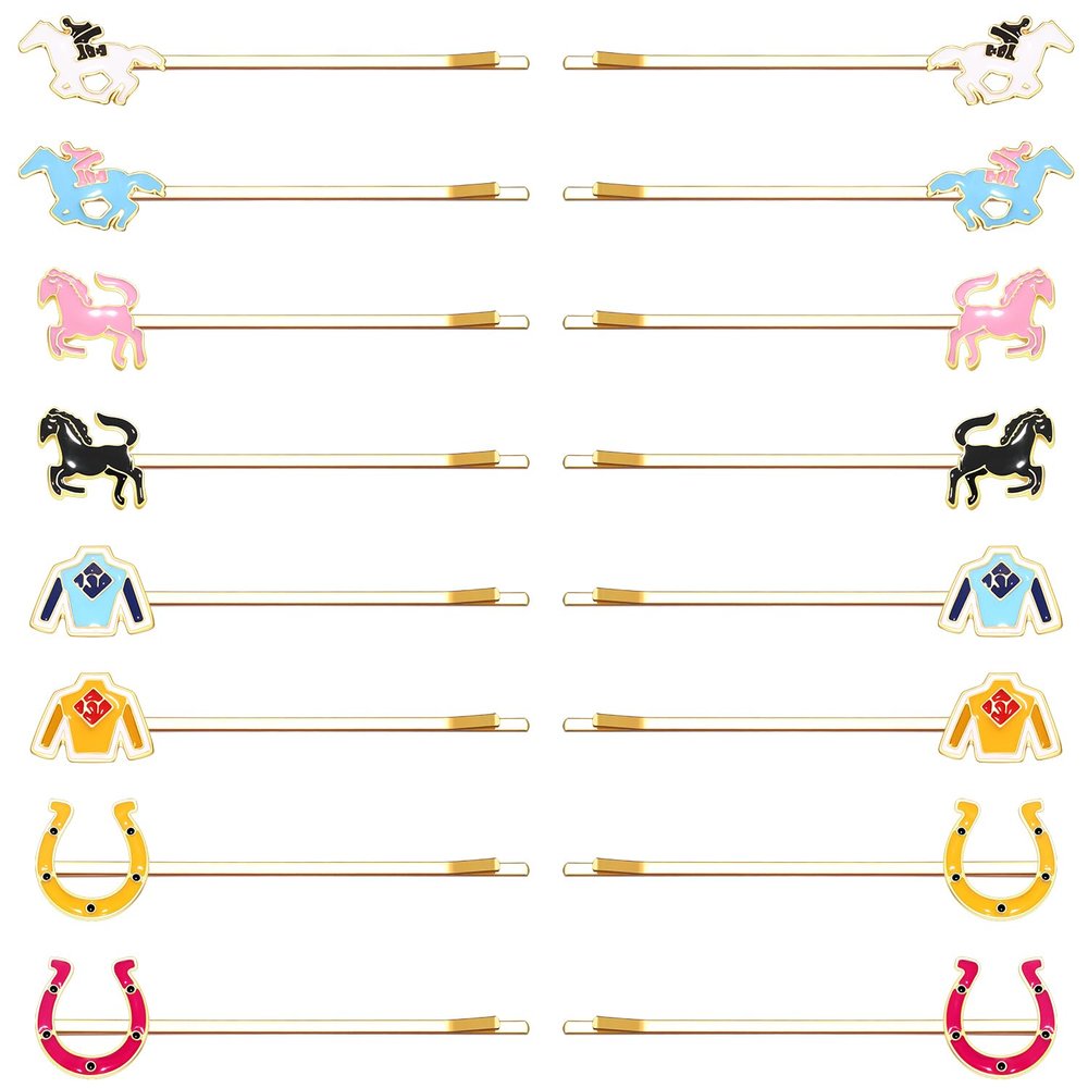 16PCS Derby Hair Clips Derby Bobby Pins Enamel Horseshoes Rose Flower Horse Hair Barrettes Horse Racing Hair Accessories Derby Day Gifts