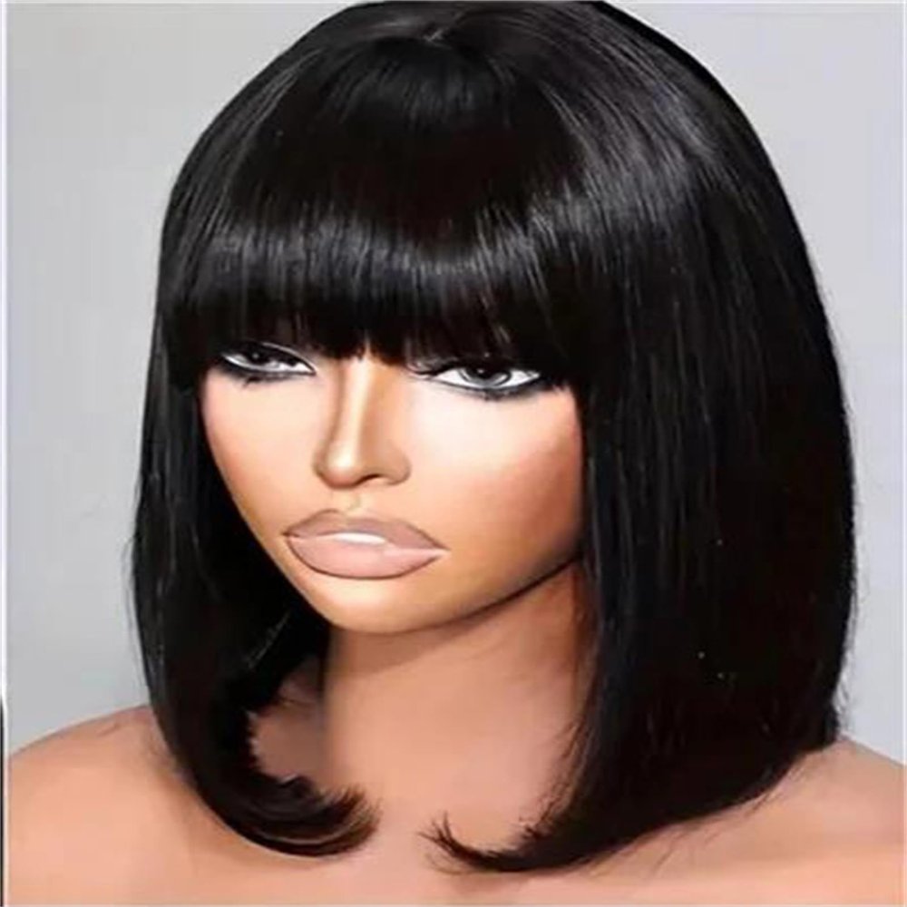 Mnjyihy Women 8-18Inch Short Straight Bob Wig Human Hair Glueless Wig Natural Black Straight Salon Wigs 150% 180% Density Hair 13x4 HD Transparent 18inches#150%