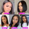 Mnjyihy Women 8-18Inch Short Straight Bob Wig Human Hair Glueless Wig Natural Black Straight Salon Wigs 150% 180% Density Hair 13x4 HD Transparent 18inches#150% view 3