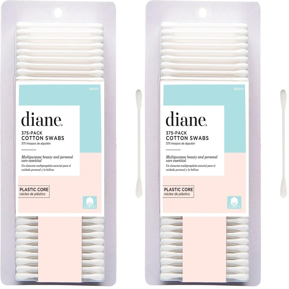 Diane Cotton Swabs, 375 ct. 2-Pack - Super Soft for Sensitive Skin, Gentle on Face, Makeup and Beauty Applicator, Nail Polish Removal, 3 inches Long for Beauty, Personal Care, Crafts