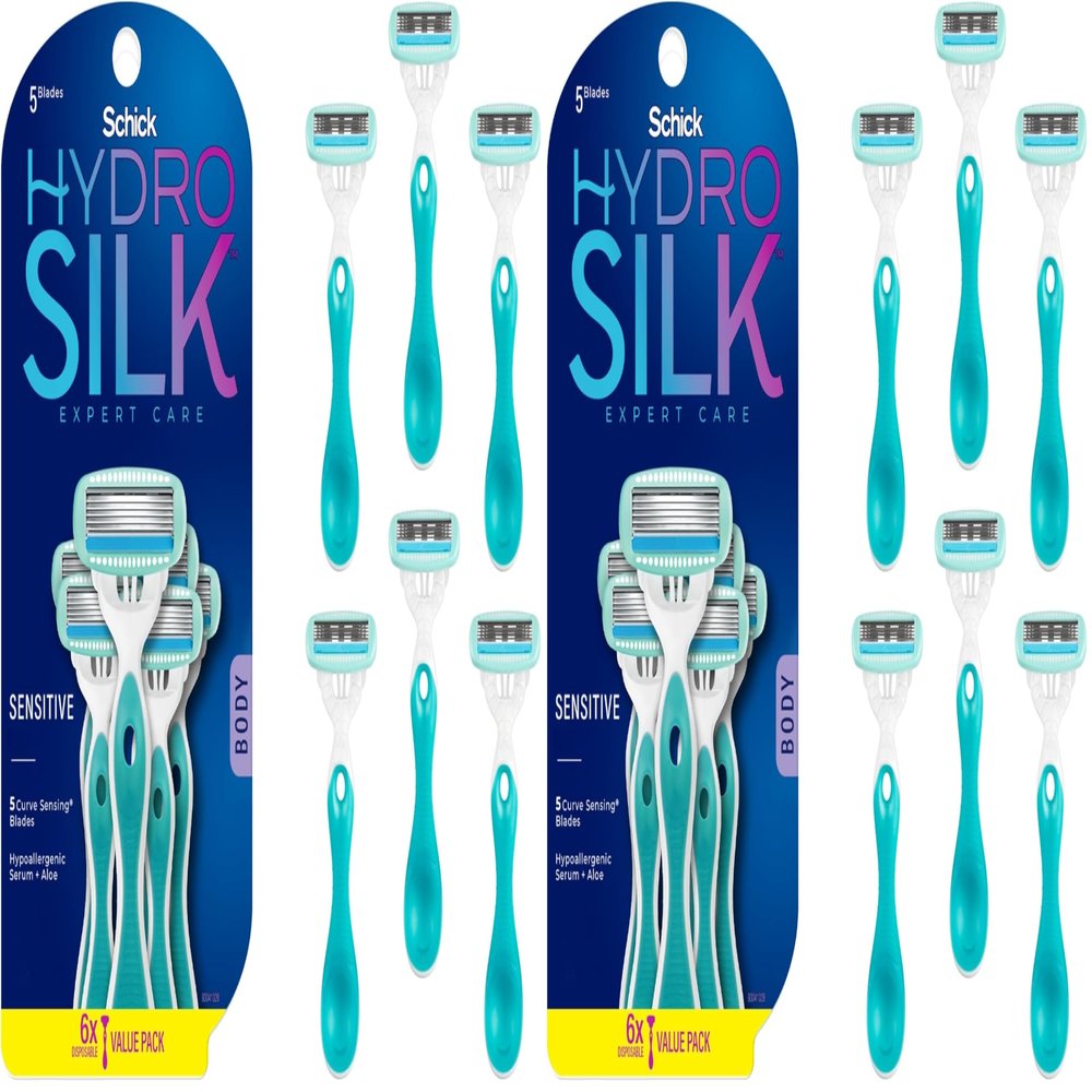 Schick Hydro Silk Sensitive Skin Disposable Razors for Womens, 6 Count (Pack of 2)