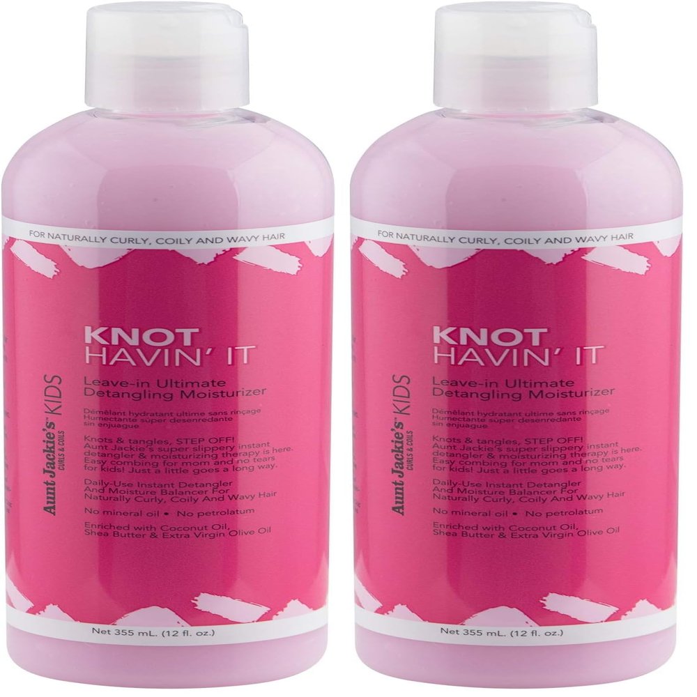 Aunt Jackie's Kids Knot Havin' It Leave-In Ultimate Detangling Hair Moisturizer for Naturally Curly, Coily and Wavy Hair, 12 oz (Pack of 2)