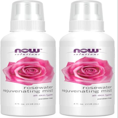 NOW Solutions Rosewater Rejuvenating Mist, Hydration and Rejuvenation Spray for All Skin and Hair Types, 4-Ounce (Pack of 2)