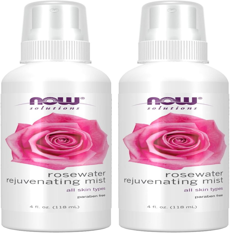 NOW Solutions Rosewater Rejuvenating Mist, Hydration and Rejuvenation Spray for All Skin and Hair Types, 4-Ounce (Pack of 2)