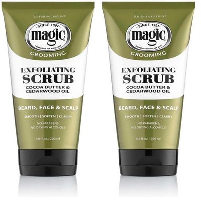 SoftSheen-Carson Magic Men's Grooming Facial Exfoliating Scrub, Softens, Smooths and Clarify, With Cocoa Butter and Cedarwood Oil for Beard, Skin and Scalp, 6.7 fluid ounces (Pack of 2)