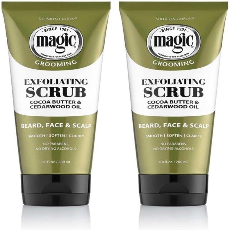 SoftSheen-Carson Magic Men's Grooming Facial Exfoliating Scrub, Softens, Smooths and Clarify, With Cocoa Butter and Cedarwood Oil for Beard, Skin and Scalp, 6.7 fluid ounces (Pack of 2)