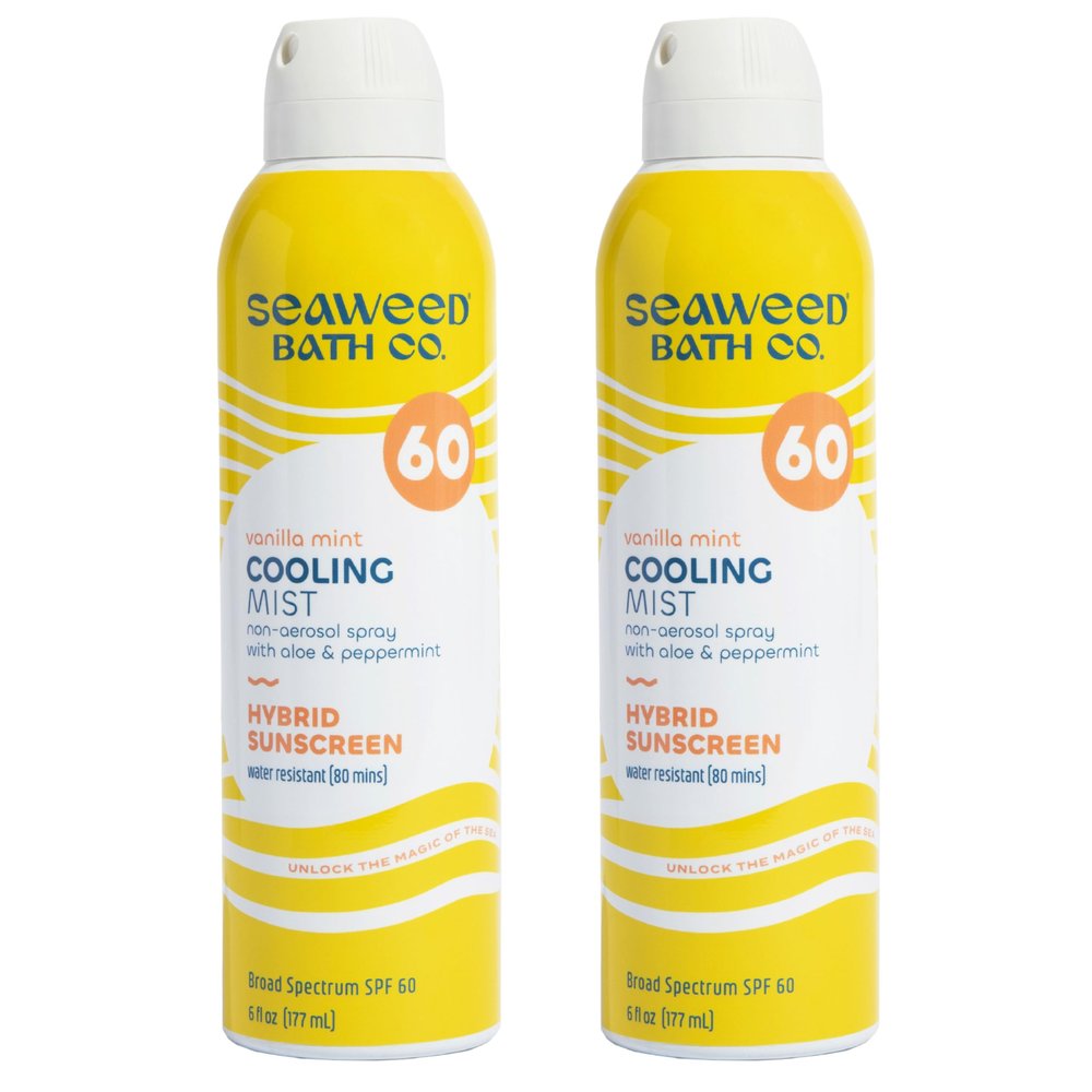 Seaweed Bath Co. Cooling Mist SPF 60 Sport Broad Spectrum Hybrid Sunscreen Spray, 6 Ounce (Pack of 2), Sustainably Harvested Seaweed, Aloe, Peppermint