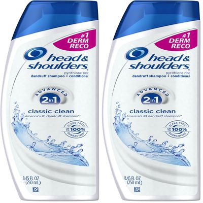 Head and Shoulders Classic Clean 2-in-1 Anti-Dandruff Shampoo + Conditioner 8.45 Fl Oz (Pack of 2)
