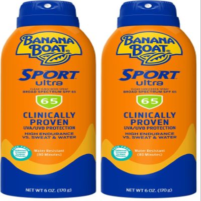 Banana Boat Sport Ultra SPF 65 Sunscreen Spray, 6oz | Banana Boat Sunscreen Spray SPF 65, Oxybenzone Free Sunscreen, High SPF Sunscreen, Spray On Sunscreen, Water Resistant Sunscreen, 6oz (Pack of 2)