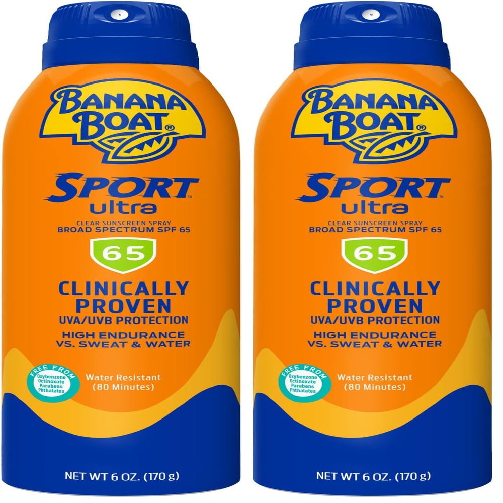 Banana Boat Sport Ultra SPF 65 Sunscreen Spray, 6oz | Banana Boat Sunscreen Spray SPF 65, Oxybenzone Free Sunscreen, High SPF Sunscreen, Spray On Sunscreen, Water Resistant Sunscreen, 6oz (Pack of 2)