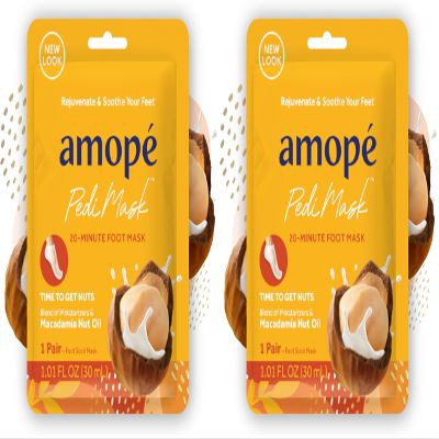 Amop Pedi Mask 20-Minute Foot Mask, Intensely Moisturizing Socks, Self-Care, Time to Get Nuts with Macadamia Nut Oil, Urea & Vitamin Complex for Long Lasting Hydration, 3 Pair (Packaging May Vary)