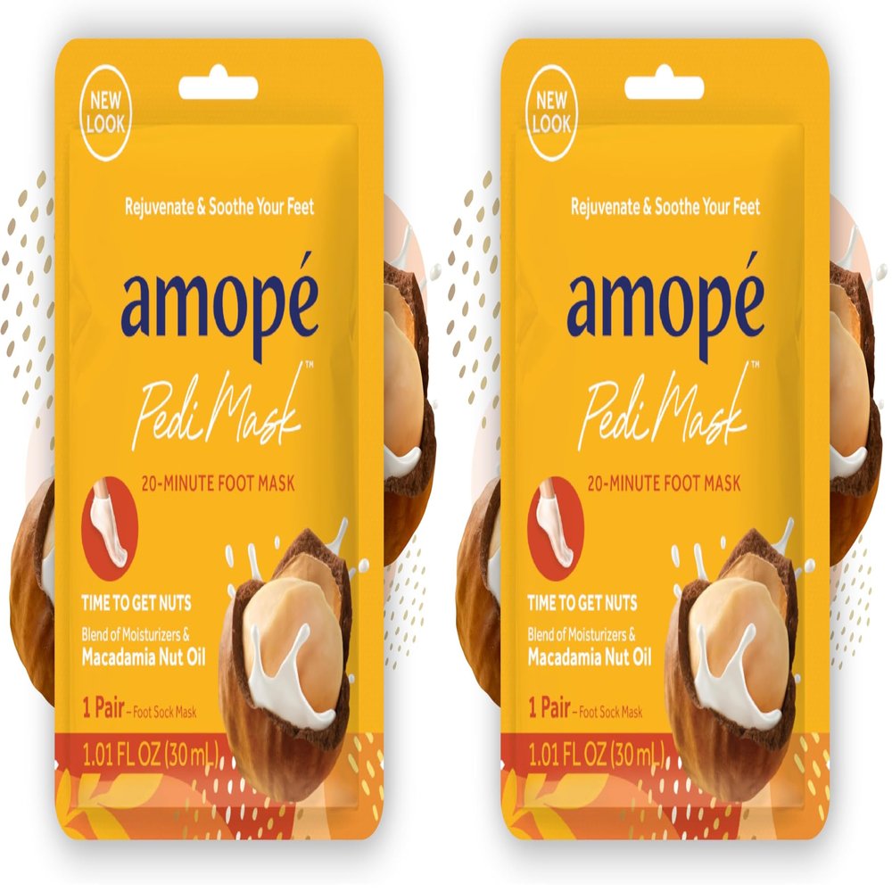 Amop Pedi Mask 20-Minute Foot Mask, Intensely Moisturizing Socks, Self-Care, Time to Get Nuts with Macadamia Nut Oil, Urea & Vitamin Complex for Long Lasting Hydration, 3 Pair (Packaging May Vary)