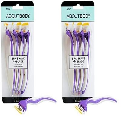 About Body Spa Shave 4-Blade Disposable Razors, Premium Disposable Shavers With Coconut Oil Moisture Pad, 4 Count (Pack of 2)