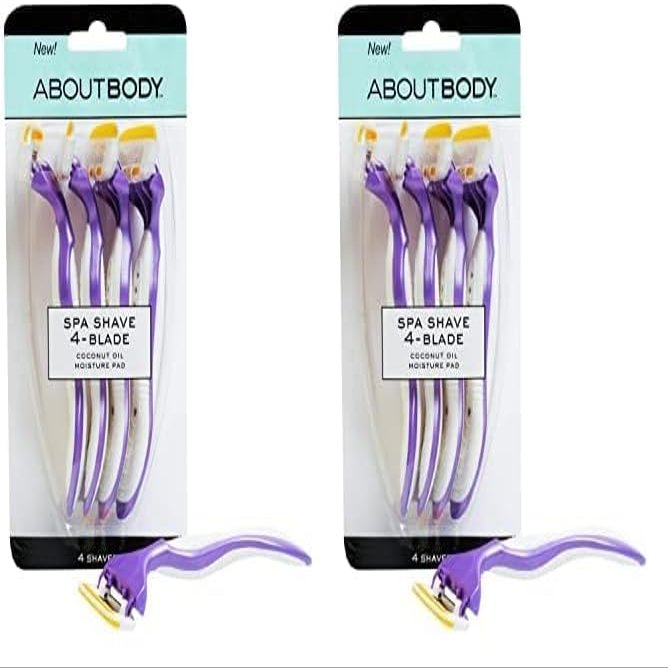 About Body Spa Shave 4-Blade Disposable Razors, Premium Disposable Shavers With Coconut Oil Moisture Pad, 4 Count (Pack of 2)