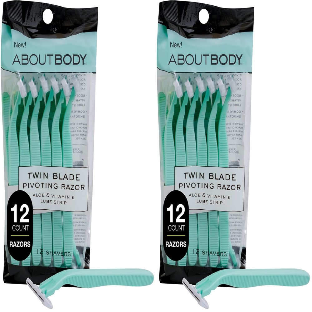 Kai About Face Body Twin Blade Pivoting Disposable Razors; 12 Shavers for Women; Curve-Hugging Pivoting Head with Aloe & Vitamin E Strip, Shaving Razors for Women (Pack of 2)