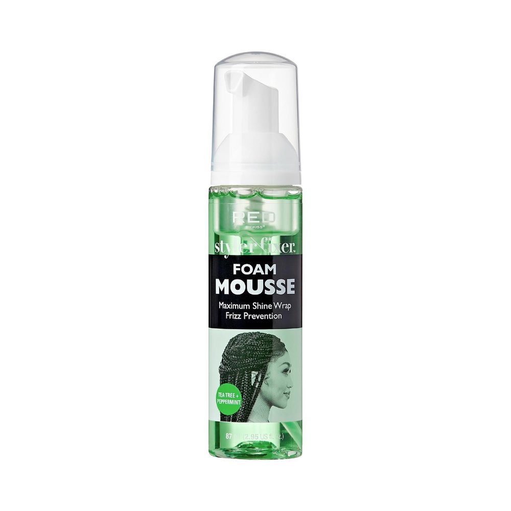Red by Kiss Foaming Mini Travel Size Mousse, Maximum Shine Wrap Mousse, Reduce & Prevent Frizz, Define Curls, Hold Styles, Nourishes Dry & Crips Hair (Tea Tree + Peppermint)