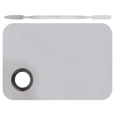 Cosmetics Makeup Mixing Palette, Stainless Steel Mixing Palette with Spatula Professional Cosmetic Makeup Metal Mixing Palette Nail Art