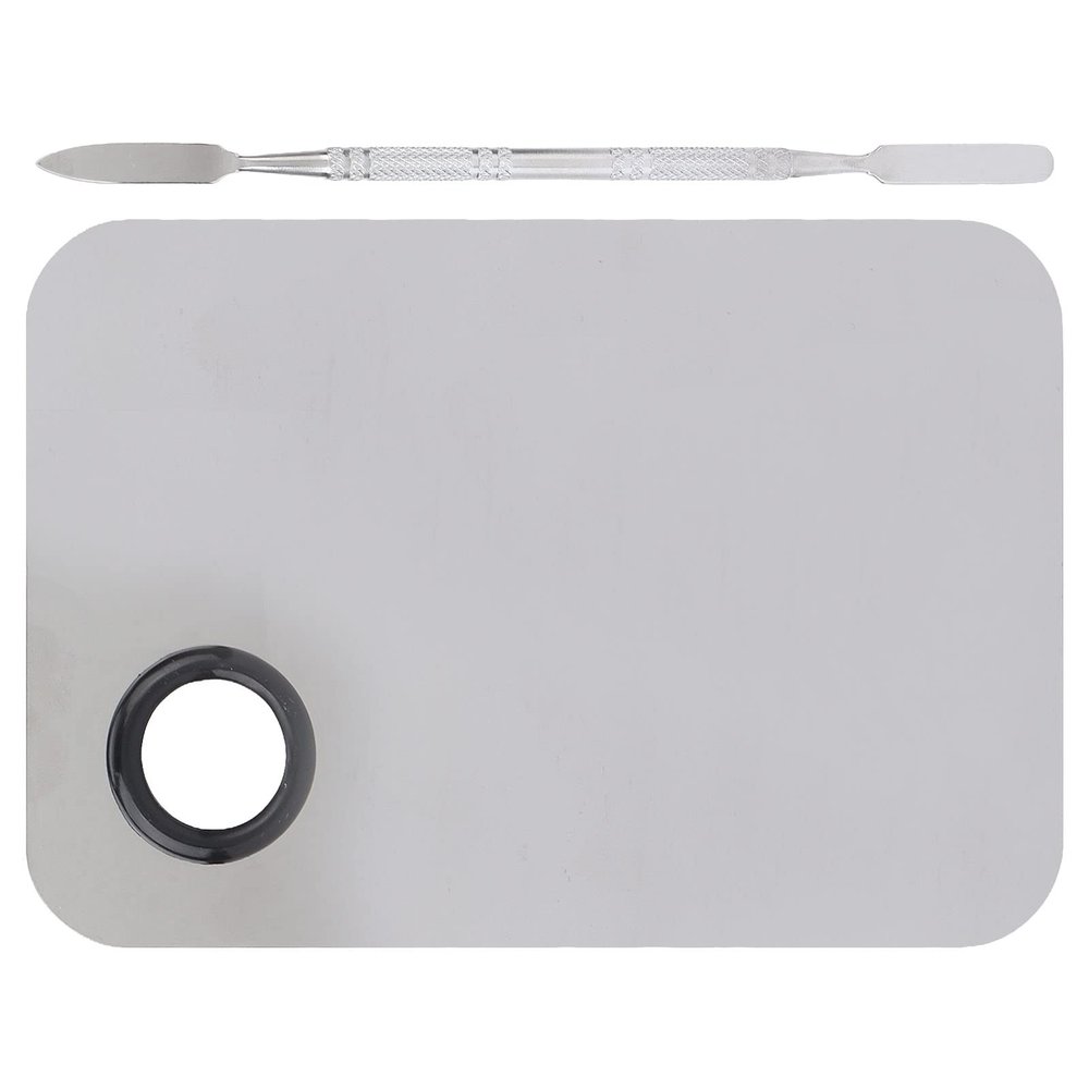 Cosmetics Makeup Mixing Palette, Stainless Steel Mixing Palette with Spatula Professional Cosmetic Makeup Metal Mixing Palette Nail Art