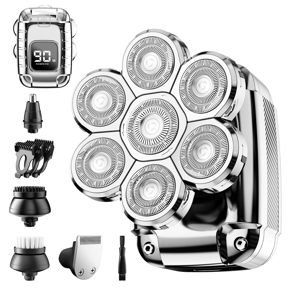 Head Shaver for Bald Men,2024 Upgrade 7-in-1 Mens Electric Shaver Bald Head Shaver for Men,Electric Razor for Bald Men IPX7 Waterproof Rotary Shaver Grooming Kit with LED Display