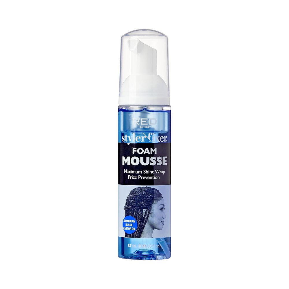 Red by Kiss Foaming Mini Travel Size Mousse, Maximum Shine Wrap Mousse, Reduce & Prevent Frizz, Define Curls, Hold Styles, Nourishes Dry & Crips Hair (Jamaican Black Castor Oil)