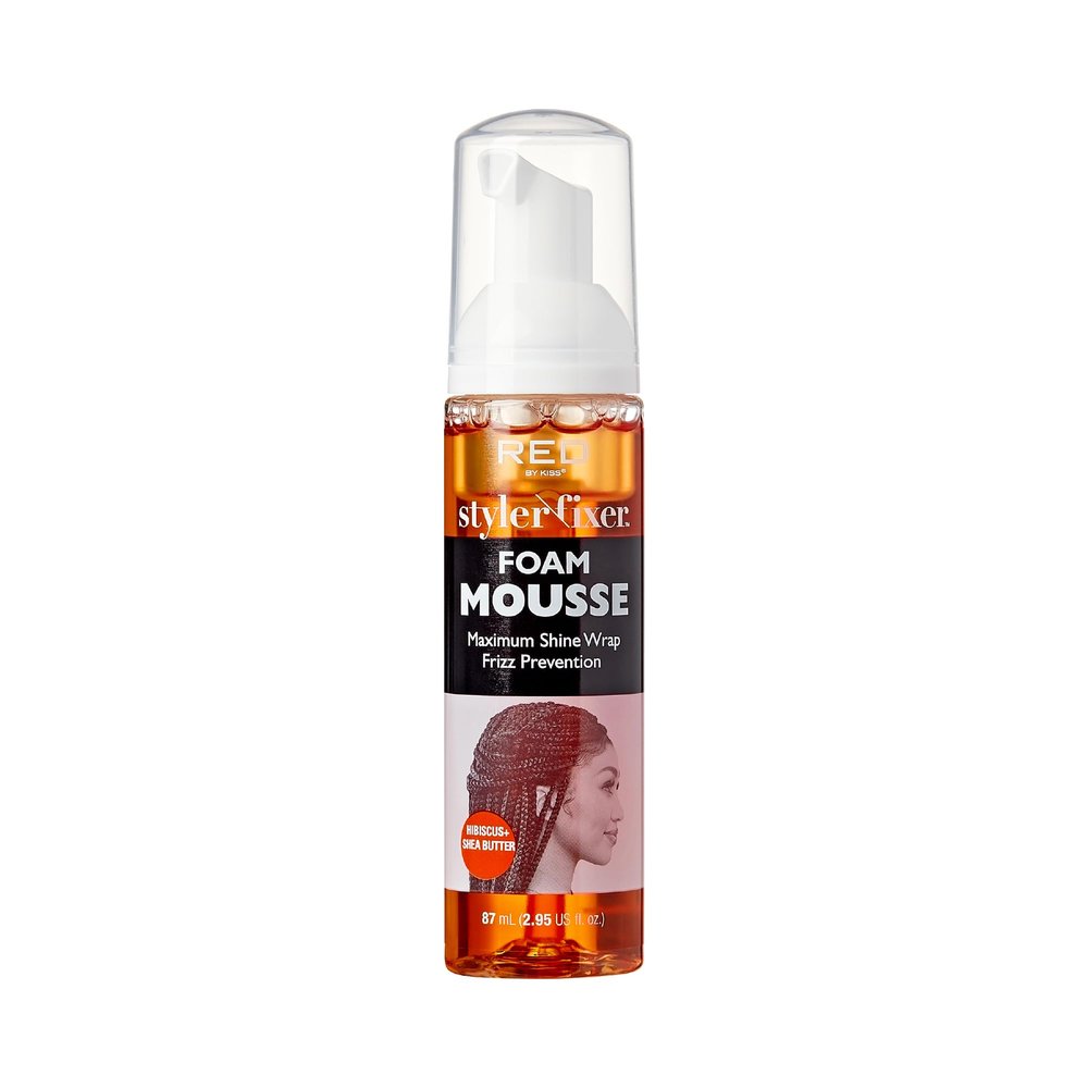 Red by Kiss Foaming Mini Travel Size Mousse, Maximum Shine Wrap Mousse, Reduce & Prevent Frizz, Define Curls, Hold Styles, Nourishes Dry & Crips Hair (Hibiscus + Shea Butter)