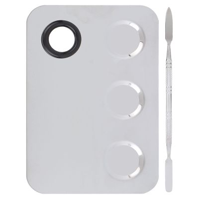 Cosmetics Makeup Mixing Palette, Makeup Mixing Plate Stainless Steel Professional Pigment Blending Palette Spatula Rectangle Shape