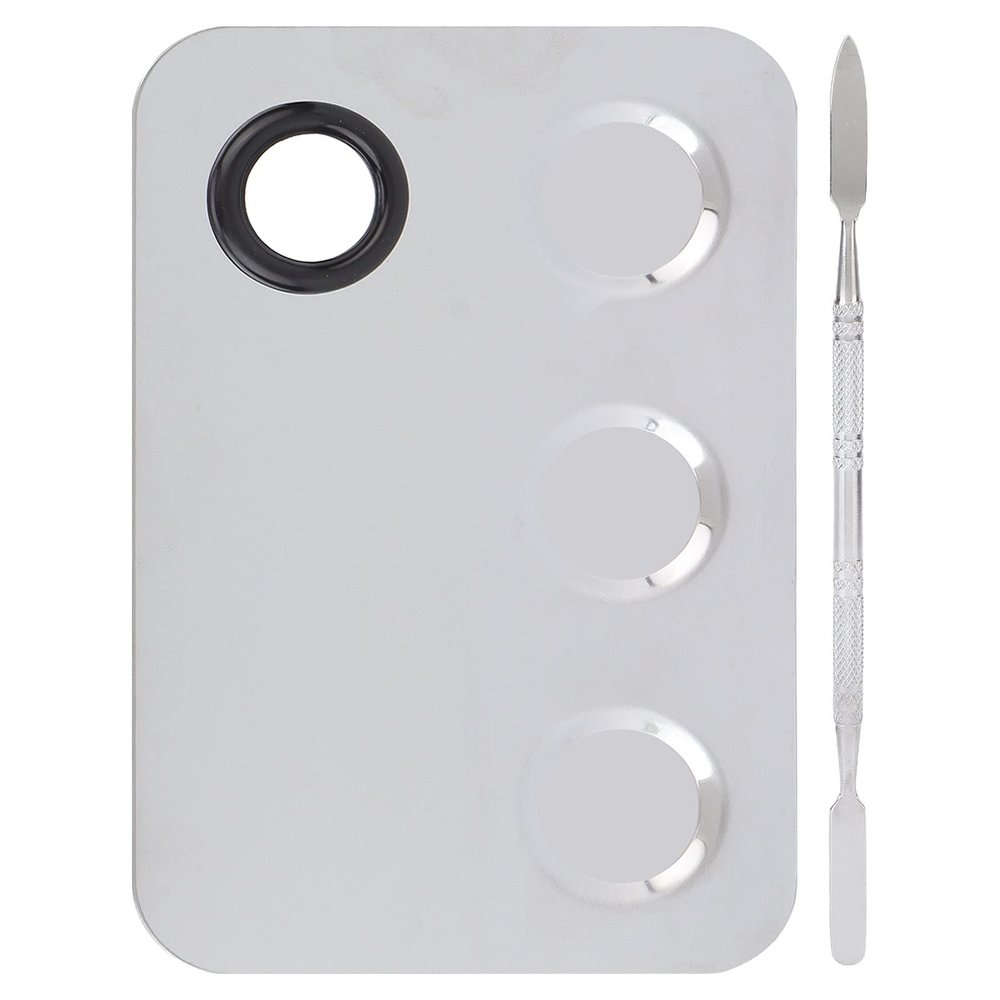 Cosmetics Makeup Mixing Palette, Makeup Mixing Plate Stainless Steel Professional Pigment Blending Palette Spatula Rectangle Shape