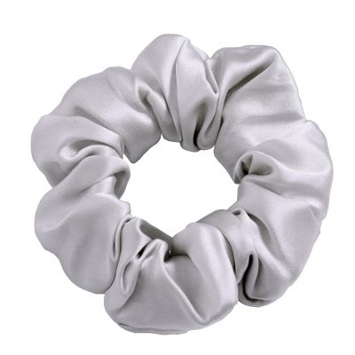 100% Mulberry Silk Scrunchies - 16 Momme Hair Ties for Women with Curly, Thick or Thin Hair, Black Satin for Sleep (1, 05 Grey)