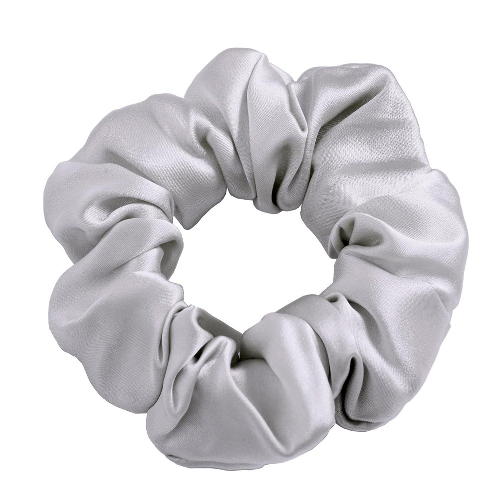 100% Mulberry Silk Scrunchies - 16 Momme Hair Ties for Women with Curly, Thick or Thin Hair, Black Satin for Sleep (1, 05 Grey)