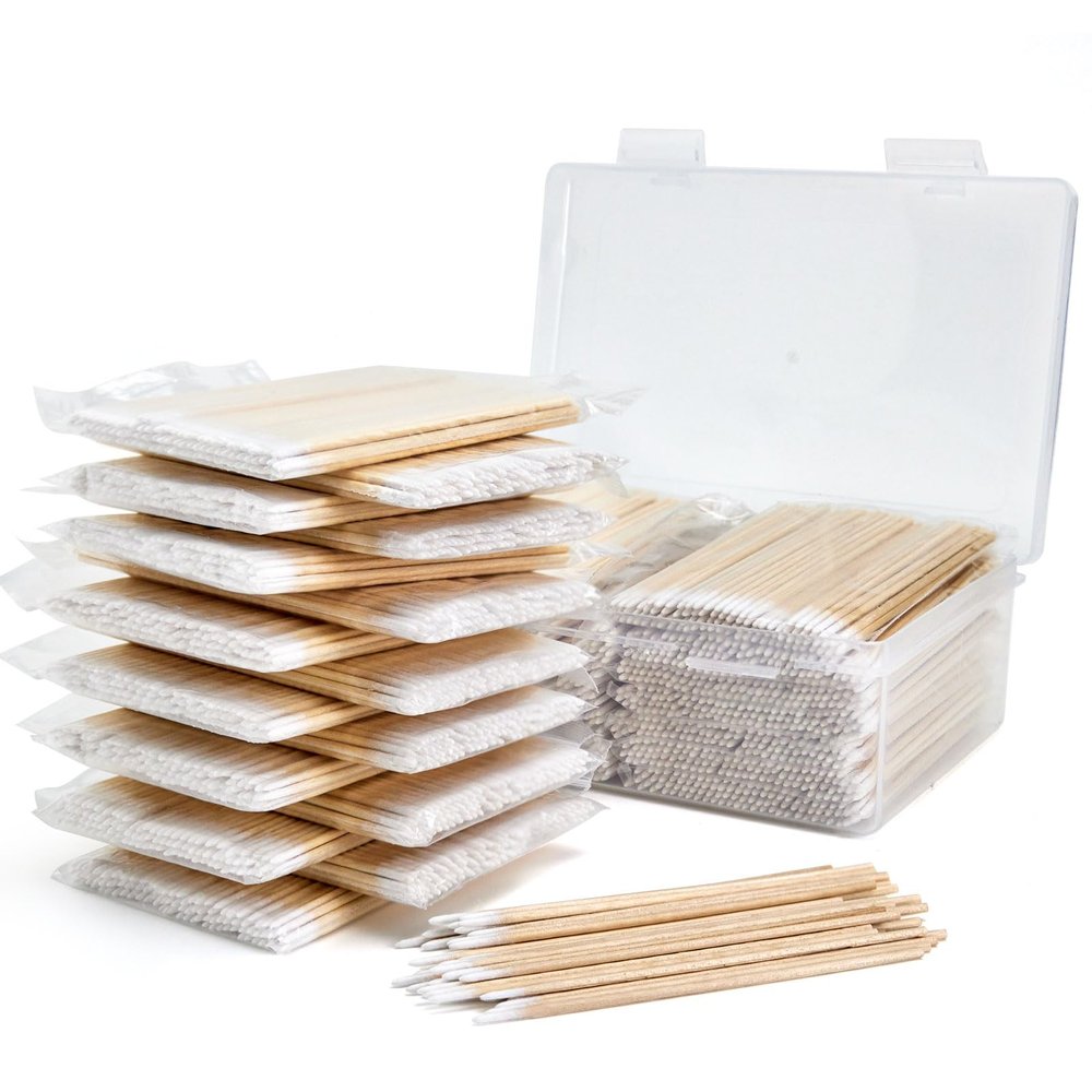 1500PCS Pointed Cotton Swabs with Storage Case - 4 inch Microblading Precision Tip Cotton Swabs with Wooden Sticks - Micro Tips for Makeup Eyelash Extensions Nail Art Supplies