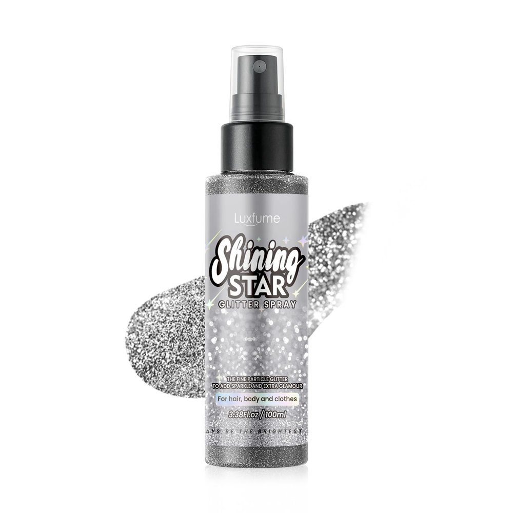 Glitter Spray for Hair and Body, Silver Body Glitter Spray, Quick-Drying and Waterproof Glitter Hairspray, Nozzles are not Easily clogged, Long-Lasting for Stage Makeup, 3.38 oz