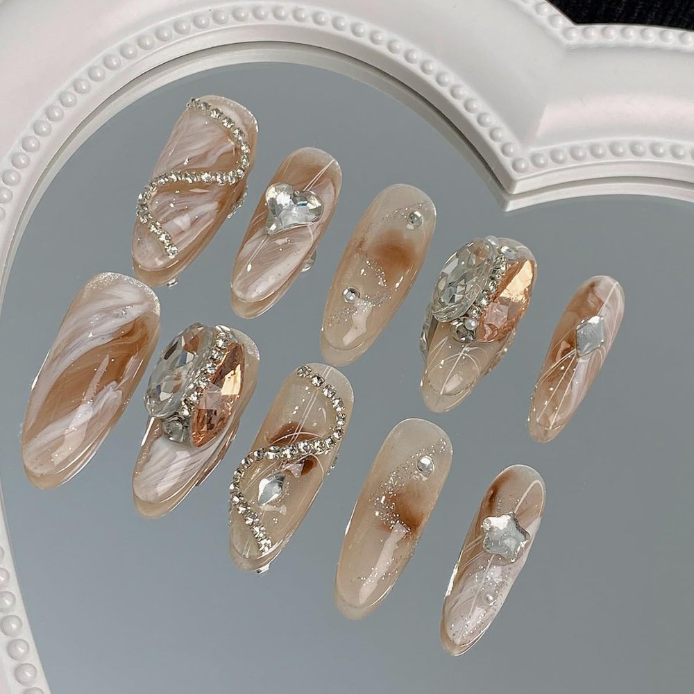 Amber Halo Dyed Handmade Wearable Nail Products with Removable Nail Patch for Autumn and Winter Whitening and Nail Beauty (Size : XS)