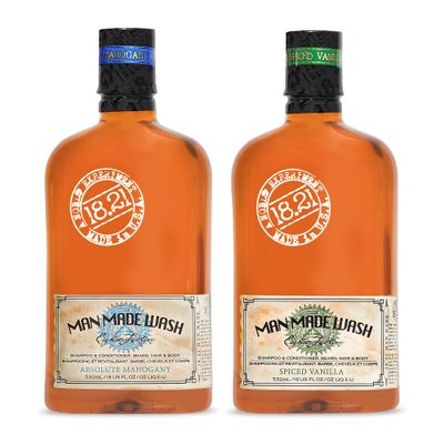 18.21 Man Made Absolute Mahogany Wash & Spiced Vanilla 3-in-1, 18 oz Wash 2-Set Bundle, All Hair & Skin Types for Men, Strengthens and Moisturizes in a Manly Aroma