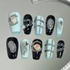 ZIIVIEVS Hand wear nail hot girl sweet cool powder blusher star nail enhancement patch checkerboard blue black 10pcs (Size : S) view 1