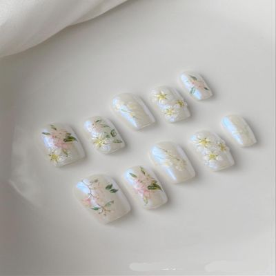 ZIIVIEVS Handmade Aurora Orchid Nail Patch for Wearing Nails, Desire Style, Whitening, Gentle Bride 10pcs (Size : S)