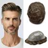 Mens Toupee Real Human Hair Replacement System Durable Thin Skin Toupee For Men Hair Piece Injection PU Hair Unit Brown Black Gray Wigs For Man 7"x9", #420 4# Medium Brown with 20% Grey view 1